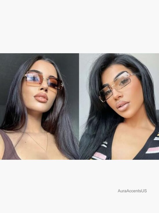 Rimless Rectangle Sunglasses Women Men Trendy Frameless Glasses UV400 main image 7
